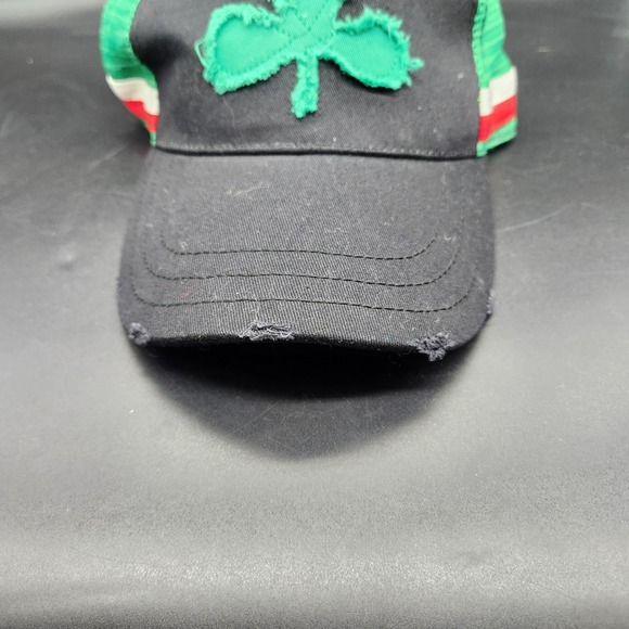 Shamrock Trucker Hat Black Green Mesh Irish Luck St Patricks Day Cap Distressed - Picture 3 of 9